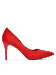 DeeZee Szpilki DZ002 Czerwony. Czerwone szpilki DeeZee, bez wzorów, z materiału, bez obcasa, na szpilce, bez zapięcia. Za 129.99 zł.