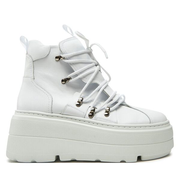 Trzewiki R.Polański. Białe botki R.Polański, bez wzorów, bez obcasa, na koturnie, bez zapięcia. Za 429.99 zł.