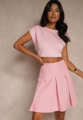 Ciemnoróżowa Plisowana Spódnica High Waist o Rozkloszowanym Kroju Redilsa. Czerwone spódnice Renee, na spotkanie biznesowe, l, bez wzorów, eleganckie, mini, plisowane. Za 99.99 zł.