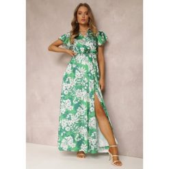 Zielona Sukienka Lecerf. Zielone sukienki Renee, na lato, bez wzorów, eleganckie, bez kołnierzyka, bez ramiączek, maxi, kopertowe. Za 49.99 zł.