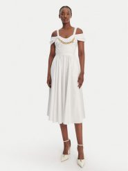 Elisabetta Franchi Sukienka koktajlowa AB-921-61E2-V590 Biały Regular Fit. Białe sukienki Elisabetta Franchi, bez wzorów, z bawełny, wizytowe, bez kołnierzyka, bez ramiączek. Za 2,509.00 zł.