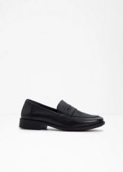 Półbuty skórzane loafer. Czarne baleriny bonprix, bez wzorów, bez obcasa. Za 219.99 zł.