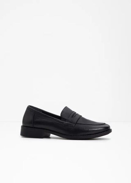 Półbuty skórzane loafer. Czarne baleriny bonprix, bez wzorów, bez obcasa. Za 219.99 zł.