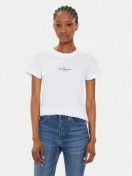Calvin Klein Jeans T-Shirt Monologo J20J223563 Biały Slim Fit. Białe t-shirty Calvin Klein Jeans, s, bez wzorów, z bawełny, bez kołnierzyka, bez ramiączek. Za 119.99 zł.