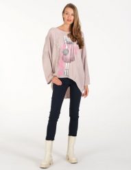 Bluzka z nadrukiem. Bluzki Unisono, s, bez wzorów, z tkaniny, bez kołnierzyka, bez ramiączek. Za 129.00 zł.