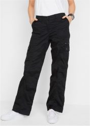 Dżinsy bojówki z bawełny, mid waist. Zielone jeansy bonprix, bez wzorów. Za 149.99 zł.