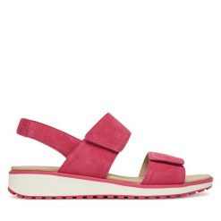 Sandały Caprice. Czerwone sandały Caprice, bez wzorów, bez obcasa, na koturnie, bez zapięcia. Za 289.99 zł.