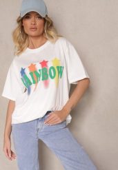Biały T-shirt o Kroju Oversize z Nadrukowanym Napisem Ilorella. Białe t-shirty Renee, l, bez wzorów, z jeansu, bez kołnierzyka, bez ramiączek. Za 39.99 zł.