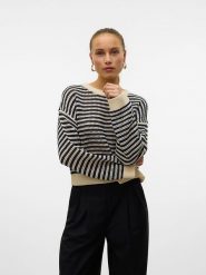 Vero Moda Sweter w kolorze kremowo-czarnym rozmiar: S. Brązowe swetry Vero Moda, s, bez wzorów, ze splotem, bez ramiączek. Za 81.45 zł.