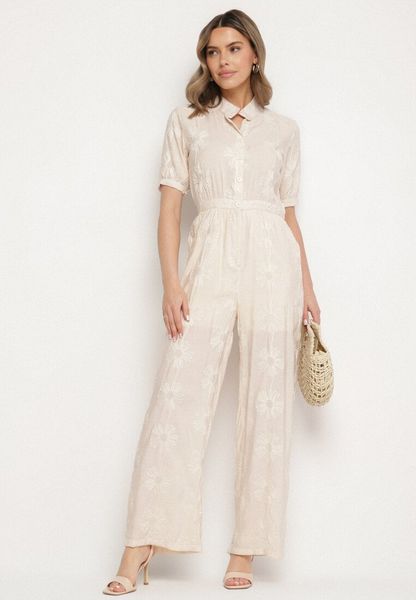 Beżowy Wiskozowy Kombinezon o Koszulowym Kroju z Krótkim Rękawem i Kieszeniami Milaviela. Brązowe sukienki Born2be, na co dzień, na lato, l, bez wzorów, z jeansu, eleganckie, bez kołnierzyka, bez ramiączek, mini, dopasowane. Za 149.99 zł.