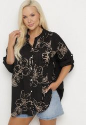 Czarna Koszula z Bawełną w Haftowane Kwiaty Tolarea. Czarne koszule Born2be, bez wzorów, z bawełny, eleganckie, bez kołnierzyka, bez ramiączek. Za 84.99 zł.