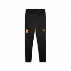 Spodnie treningowe RC Lens 2024/25. Czarne spodnie sportowe Puma, bez wzorów, ze lnu, do piłki nożnej. W wyprzedaży za 165.50 zł.