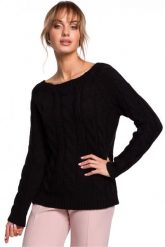 Sweter damski ze splotem typu warkocz czarny. Czarne swetry Polskie swetry, l, w ażurowe wzory, z dzianiny, bez ramiączek. Za 239.00 zł.