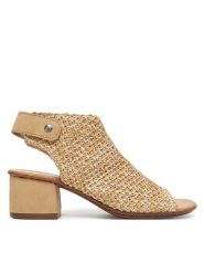 Rieker Sandały 64670-60 Beżowy. Brązowe sandały Rieker, bez wzorów, z materiału, bez obcasa, na słupku, bez zapięcia. Za 259.99 zł.