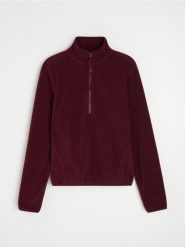 Polarowa bluza half-zip ze stójką - bordowy. Czerwone bluzy Sinsay, l, bez wzorów, z polaru, bez kaptura. Za 39.99 zł.