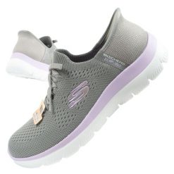 Buty sportowe damskie Skechers Summits-New Daily Slip-ins. Fioletowe obuwie sportowe Skechers, z materiału, bez zapięcia, trekkingowe, Skechers Sport. Za 249.00 zł.