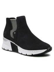 Rieker Botki X6361-14A Granatowy. Niebieskie botki Rieker, bez wzorów, ze skóry, bez obcasa, na koturnie, bez zapięcia. Za 239.99 zł.