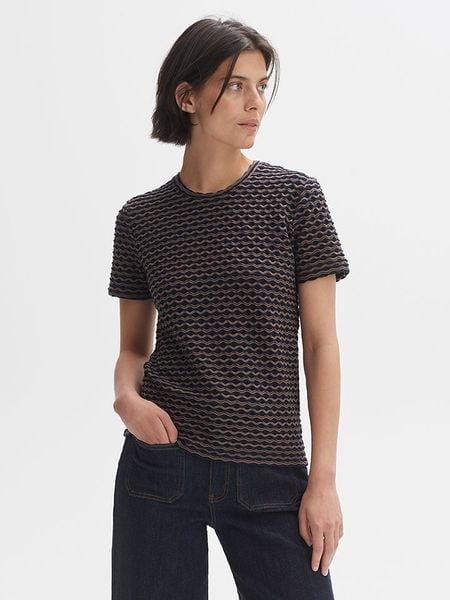 OPUS Koszulka w kolorze czarno-brązowym rozmiar: 36. Czarne bluzki Opus, bez wzorów, bez kołnierzyka, bez ramiączek. Za 78.66 zł.