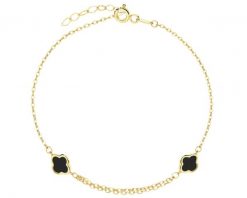 Złota bransoletka z onyksami syntetycznymi - koniczyny. Żółte bransoletki Apart, z onyksem, złote. Za 879.00 zł.