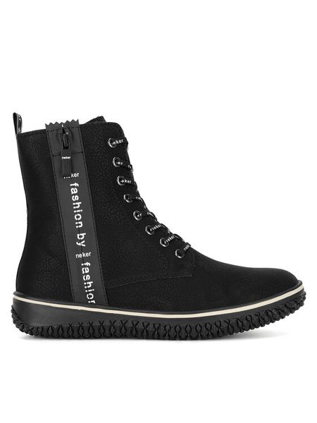 Rieker Trzewiki Z4218-00 Czarny. Czarne botki Rieker, bez wzorów, ze skóry, bez obcasa, na płaskiej podeszwie, bez zapięcia. Za 272.99 zł.