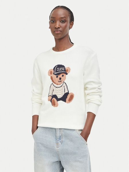Guess Sweter W6BR84 Z1927 Kremowy Regular Fit. Białe swetry Guess, s, z aplikacjami, z wiskozy, bez ramiączek. Za 394.99 zł.