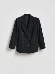 Dwurzędowa marynarka - czarny. Czarne marynarki i żakiety Reserved, l, bez wzorów, z tkaniny. Za 229.99 zł.