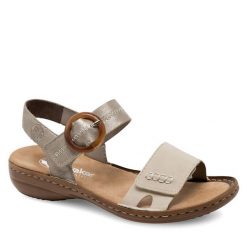 Sandały Rieker. Brązowe sandały Rieker, bez wzorów, bez obcasa, na płaskiej podeszwie, bez zapięcia. Za 229.99 zł.