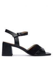 Caprice Sandały 9-28301-46 Czarny. Czarne sandały Caprice, bez wzorów, ze skóry, bez obcasa, na słupku, bez zapięcia. Za 228.99 zł.