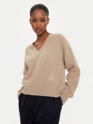 Tommy Hilfiger Sweter Script Soft WW0WW42149 Beżowy Relaxed Fit. Brązowe swetry TOMMY HILFIGER, s, bez wzorów, z wełny, bez ramiączek. Za 449.99 zł.