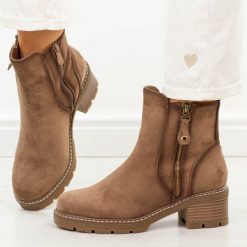 Coffee botki damskie S.Barski 8101. Brązowe botki S.BARSKI, na jesień, bez wzorów, z dzianiny, z okrągłym noskiem, bez obcasa, bez zapięcia. Za 249.00 zł.