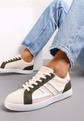 Jasnobeżowe Sneakersy z Wstawkami Lerlet. Brązowe obuwie sportowe Renee, bez zapięcia, na fitness i siłownię. Za 59.99 zł.