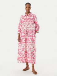 LOLA CASADEMUNT Sukienka koszulowa LS2616008 Różowy Relaxed Fit. Czerwone sukienki LOLA CASADEMUNT, s, bez wzorów, z bawełny, bez kołnierzyka, bez ramiączek, koszulowe. Za 543.99 zł.