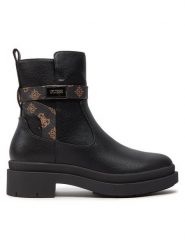 Guess Botki Ovelle2 FLTOVE FAL10 Czarny. Czarne botki Guess, z aplikacjami, ze skóry, bez obcasa, na płaskiej podeszwie, bez zapięcia. Za 799.99 zł.