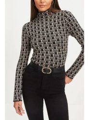 Milan Kiss Koszulka w kolorze czarno-beżowym ze wzorem rozmiar: S. Brązowe bluzki Milan Kiss, s, bez wzorów, bez kołnierzyka, bez ramiączek. Za 126.15 zł.