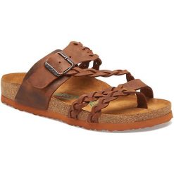 Comfortfusse Skórzane japonki w kolorze brązowym rozmiar: 38. Brązowe klapki Comfortfüße, bez wzorów, z nubiku, z otwartym noskiem, bez obcasa. Za 254.74 zł.
