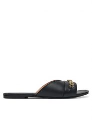 LOVE MOSCHINO Klapki JA28151G0MIE0000 Czarny. Czarne klapki Love Moschino, bez wzorów, ze skóry, bez obcasa. Za 449.99 zł.