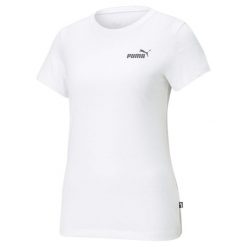 Koszulka fitness damska Puma ESS Small Logo Tee. Białe bluzki Puma, xl, bez wzorów, sportowe, bez kołnierzyka, bez ramiączek. W wyprzedaży za 82.70 zł.
