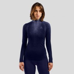 Bielizna termoaktywna z długim rękawem Odlo BL TOP turtle neck l/s half zip. Niebieskia koszule nocne Odlo, l, bez wzorów, sportowe, bez ramiączek. W wyprzedaży za 335.99 zł.
