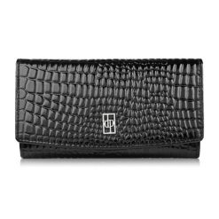 Portfel damski skórzany duży czarny croco z ochroną RFID Paolo Peruzzi AL-02-BL. Czarne portfele PAOLO PERUZZI, bez wzorów, ze skóry. Za 89.00 zł.
