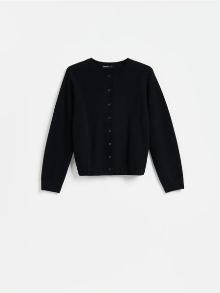 Wełniany kardigan - czarny. Czarne kardigany Reserved, l, bez wzorów, z wełny. Za 179.99 zł.