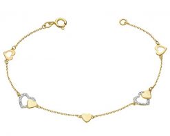 Bransoletka z żółtego złota z brylantami - serca - 0,04 ct - próba 585. Żółte bransoletki Apart, z brylantem, złote. Za 2,059.00 zł.