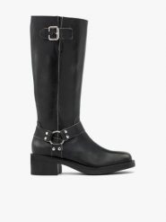 Czarne kozaki biker boots ze skóry licowej. Szare kozaki Brawo sp. z o.o., ze skóry, bez obcasa, na obcasie, bez zapięcia. Za 699.99 zł.