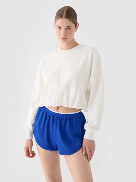 4F Bluza dresowa nierozpinana bez kaptura damska - biała L. Białe bluzy 4f, l, bez wzorów, z bawełny, bez kaptura. W wyprzedaży za 99.99 zł.