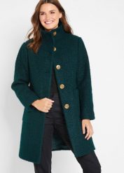 Płaszcz z przędzy boucle z kieszeniami. Niebieskie płaszcze bonprix, bez wzorów, bez kaptura. Za 249.99 zł.