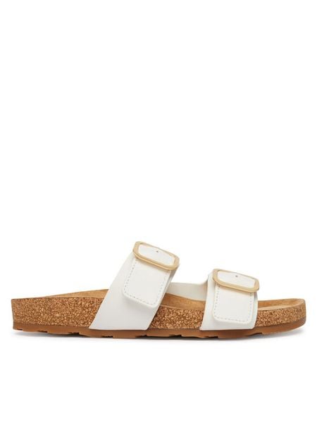 Tommy Hilfiger Klapki Double Strap Cork Sandals FW0FW09118 Biały. Białe klapki TOMMY HILFIGER, bez wzorów, ze skóry, bez obcasa. Za 237.99 zł.