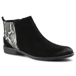 Botki damskie Carinii, wsuwany fason niskie stabilne obcasy gładka cholewka kontrastowa wstawka z fakturą skóry węża, czarne, B5679_H20-P44-POL-507. Czarne botki Carinii, na jesień, bez wzorów, ze skóry, bez obcasa, na obcasie, bez zapięcia. Za 279.00 zł.