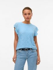 Vero Moda Koszulka w kolorze błękitnym rozmiar: L. Niebieskie bluzki Vero Moda, l, bez wzorów, bez kołnierzyka, bez ramiączek. Za 65.85 zł.