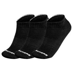 Skarpetki sportowe dla dorosłych 3pk Unisex Terry Qtr Crew. Czarne skarpety Skechers, bez wzorów, z materiału. Za 44.99 zł.