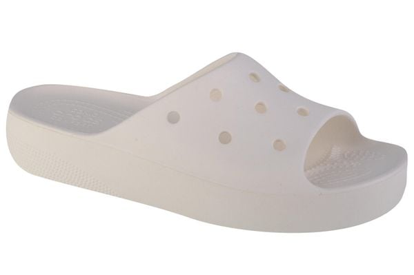 Klapki damskie Crocs Classic Platform Slide. Białe klapki Crocs, bez wzorów, z materiału, bez obcasa. Za 275.00 zł.