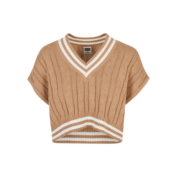Damski krótki sweter z dzianiny Urban Classics College. Brązowe swetry Urban Classics, na zimę, bez wzorów, z dzianiny, bez ramiączek. Za 198.50 zł.